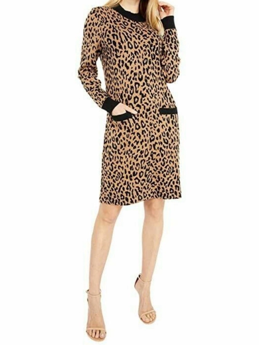 J. CREW Leopard Merino Wool Blend Sweater Mockneck Dress